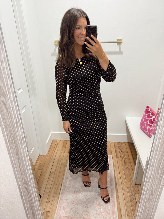 black polka dot maxi dress