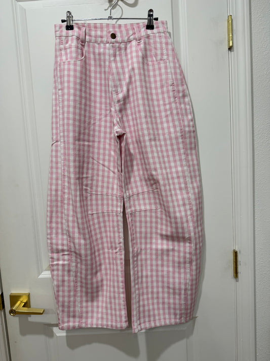 Lt pink gingham barrel pant
