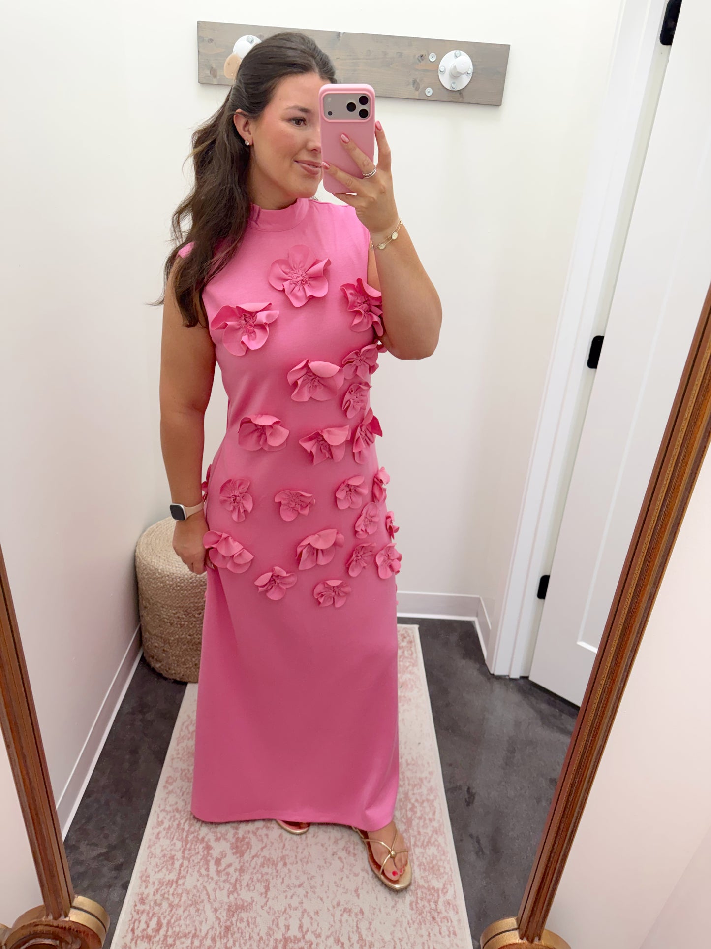 Chic Collar Sleeveless Dress with 3D Flowers
