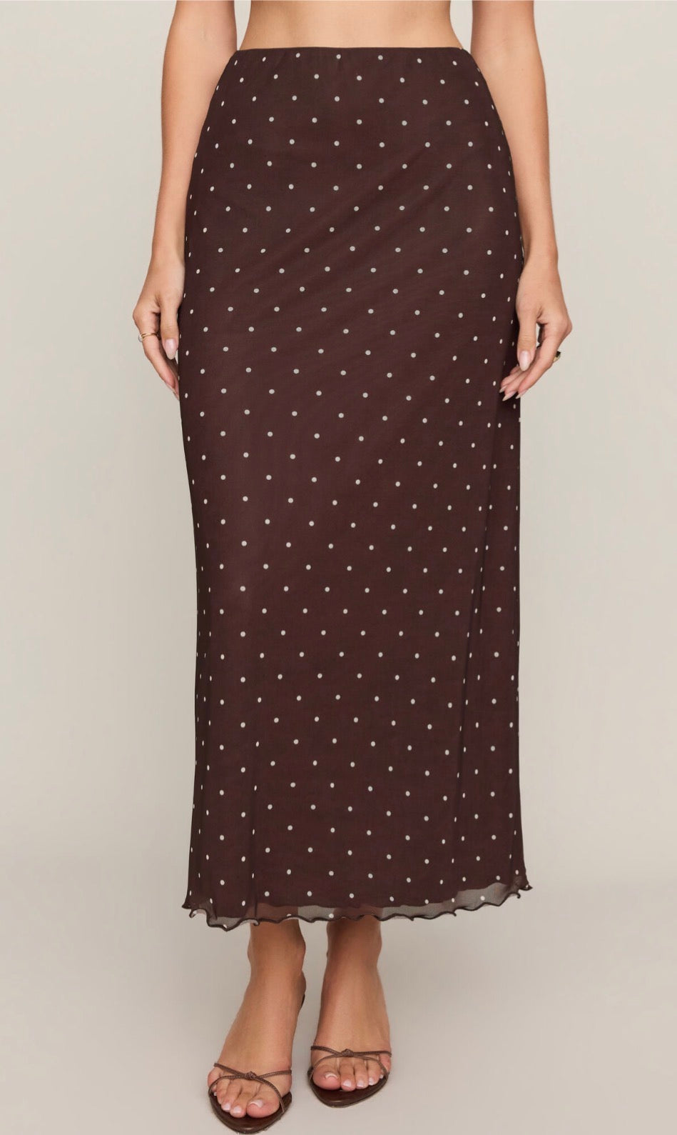 Eda polka dot mesh midi skirt dark chocolate - Z Supply