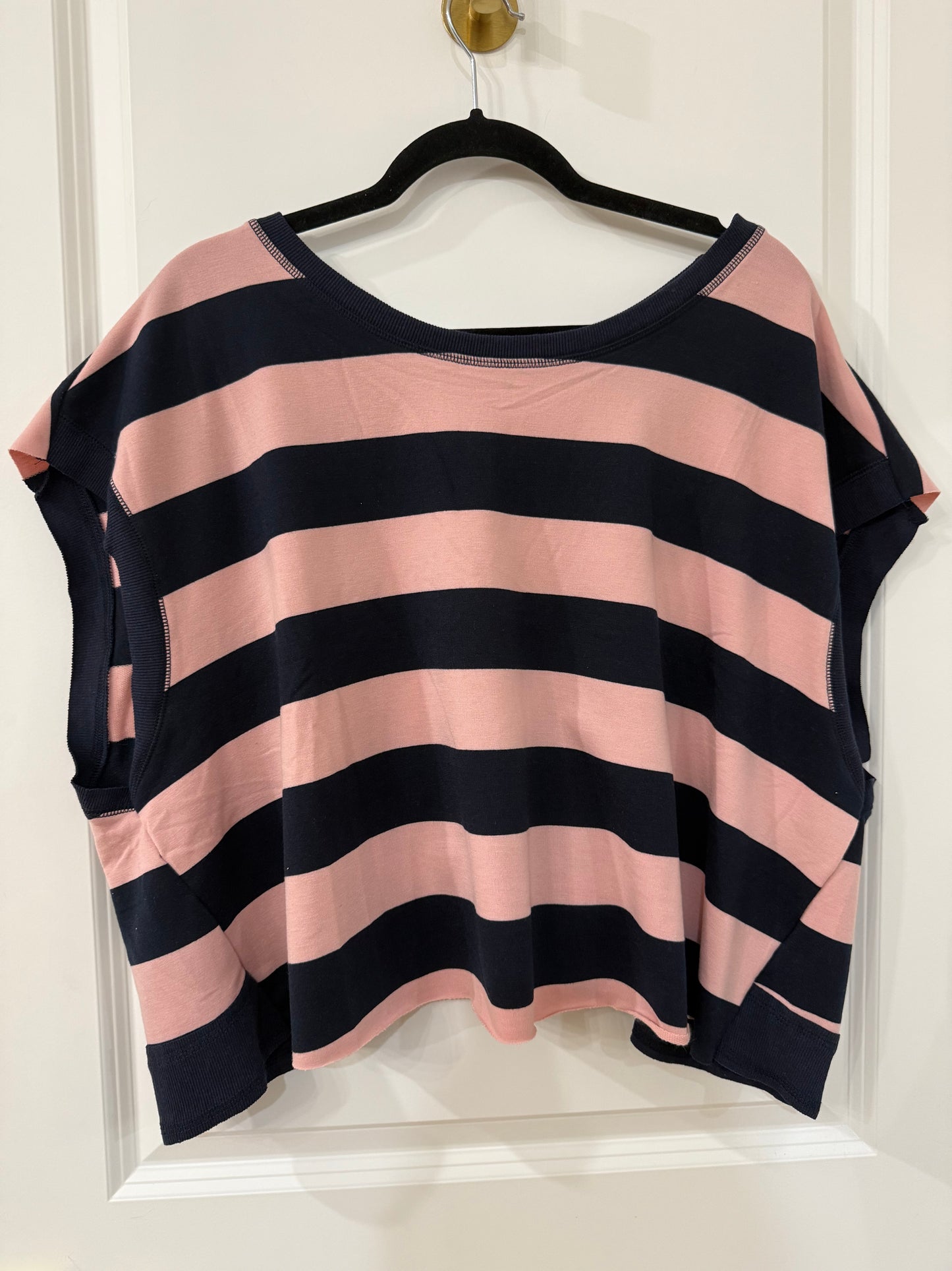 blush/navy stripe cut out top