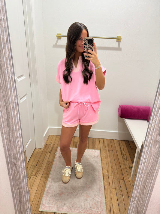 pink pearl short set