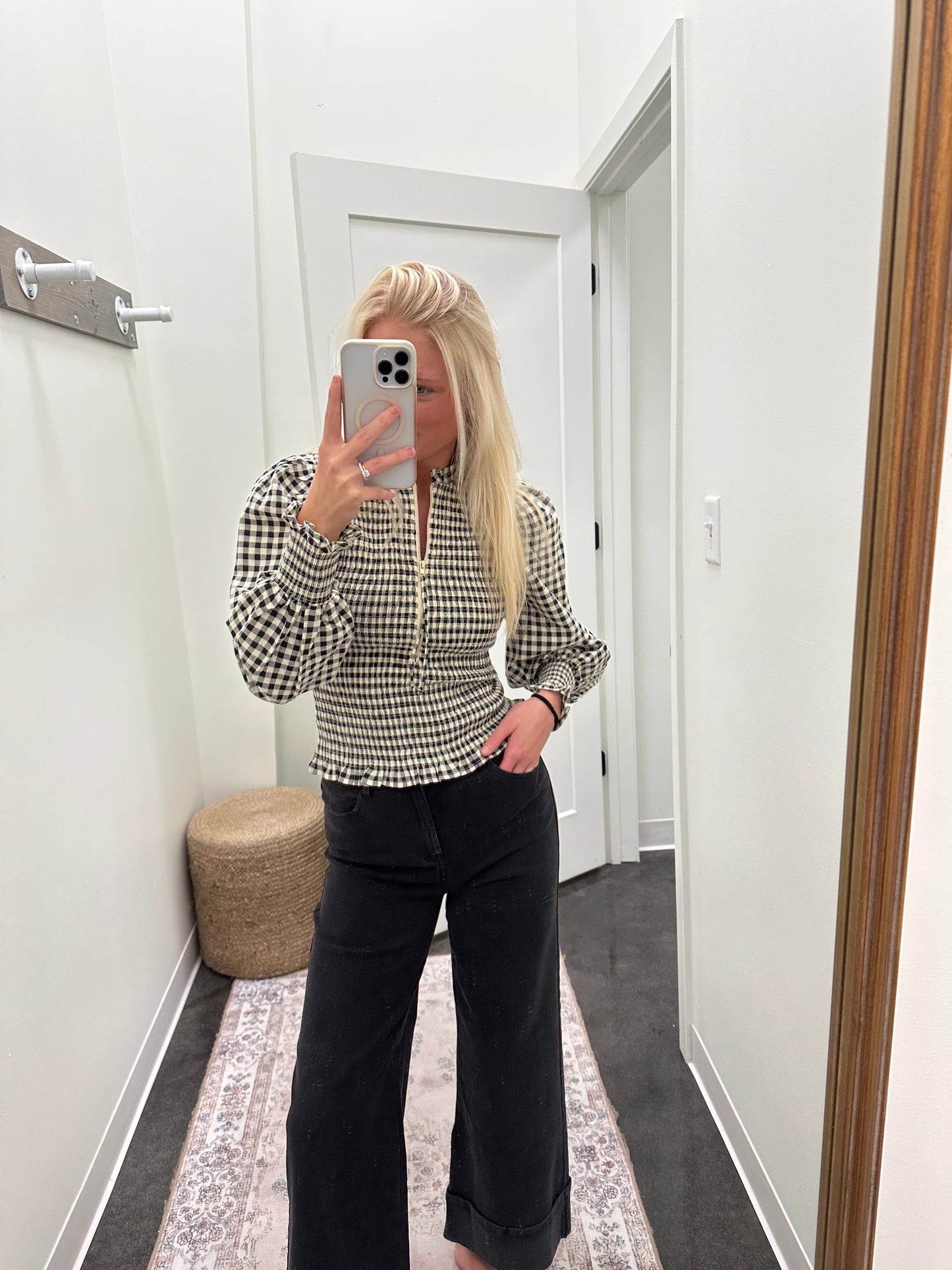 tabitha black checkered top