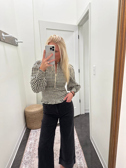 tabitha black checkered top
