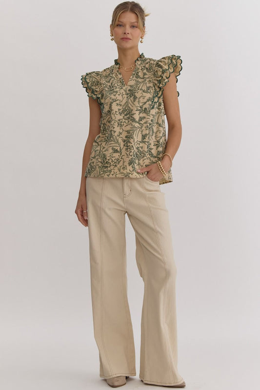 Hunter Green Floral blouse * was $38, now $25 final sale