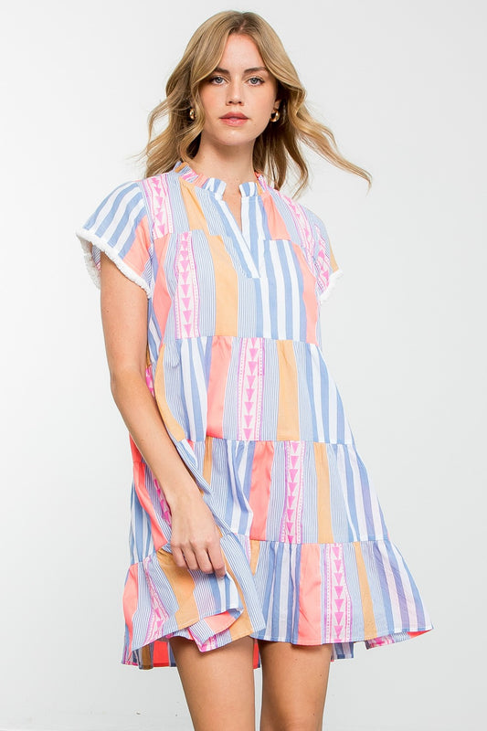 Stripe color block mini dress