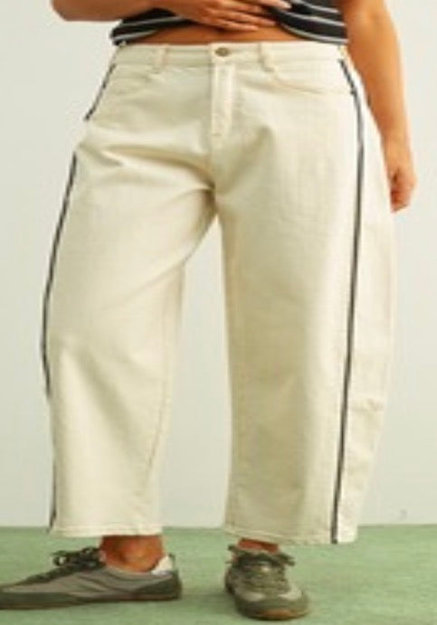 PIPING DETAILED BARREL PANTS