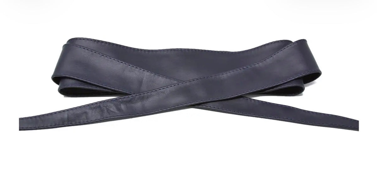 LEATHER WRAP BELT - navy