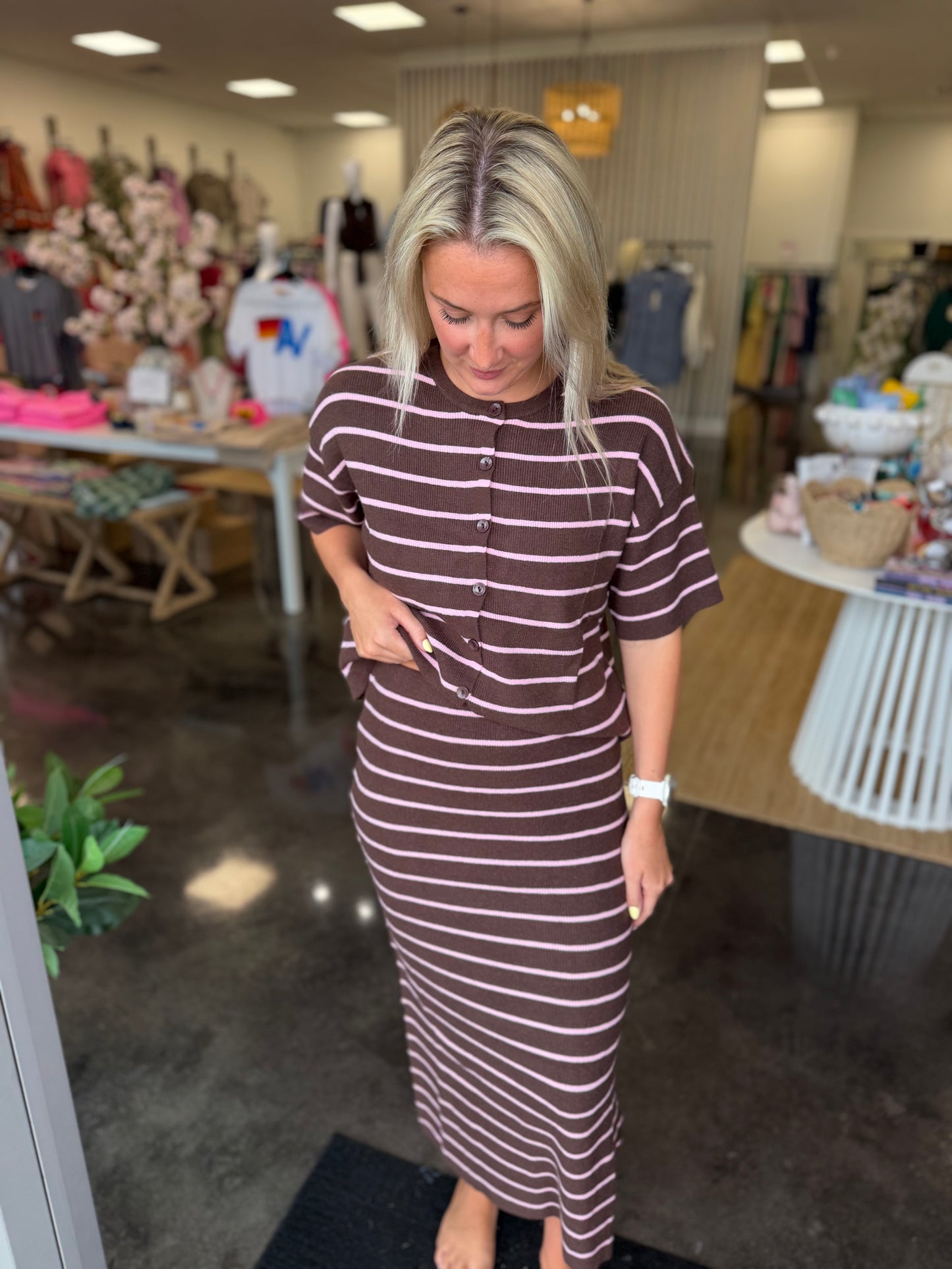 Stripe Sweater skirt Set