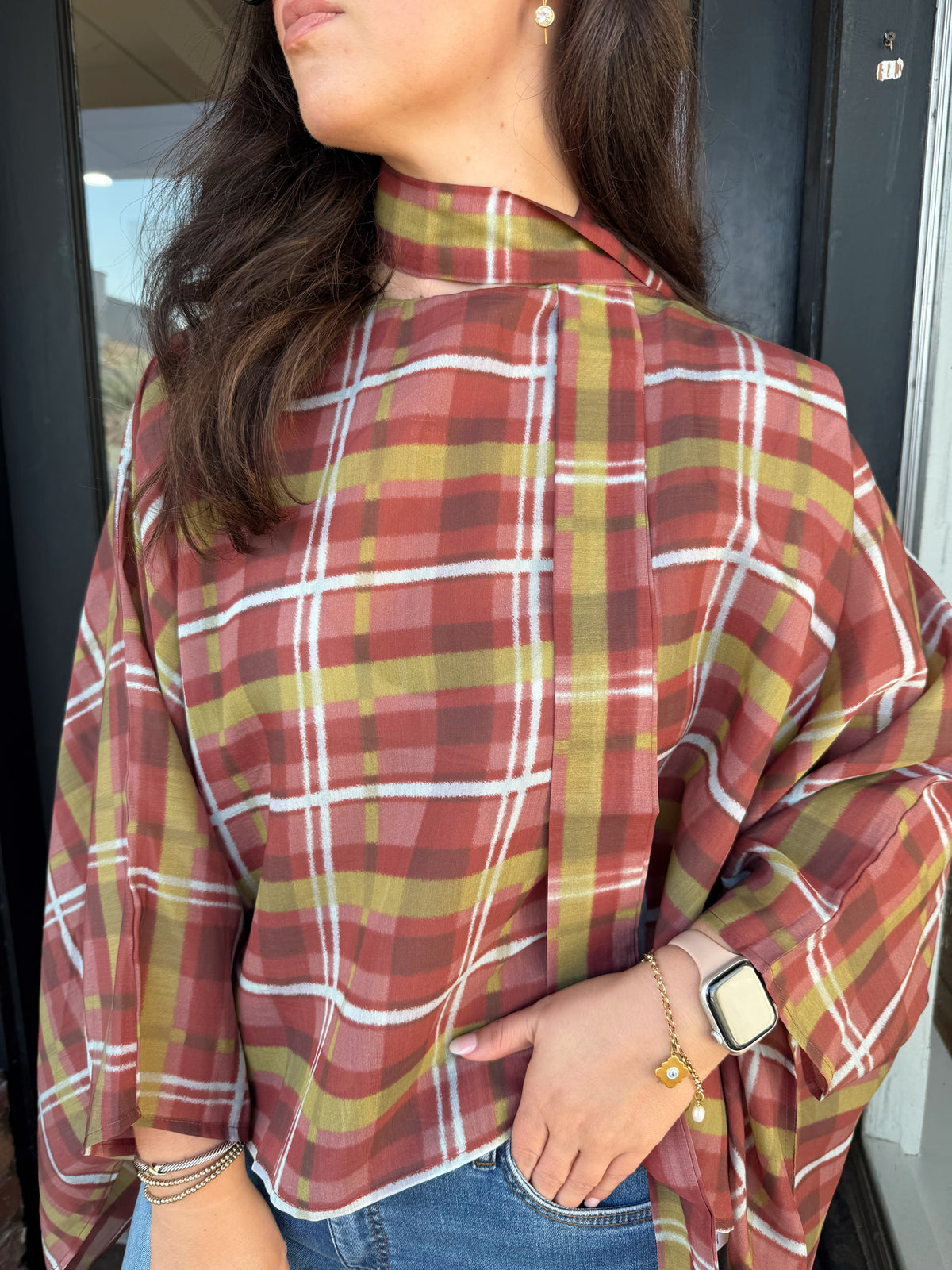 Plaid poncho