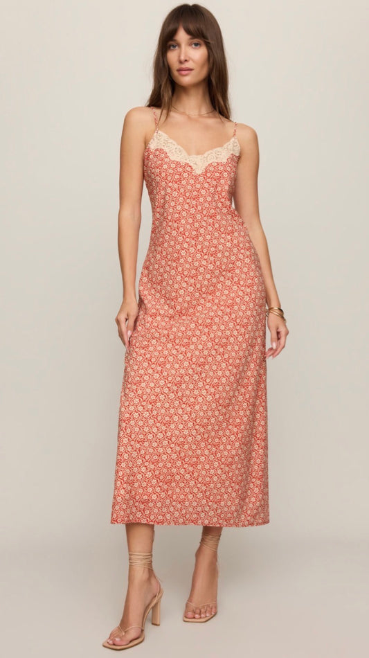 Emela Iris Floral Midi Dress Chili Pepper