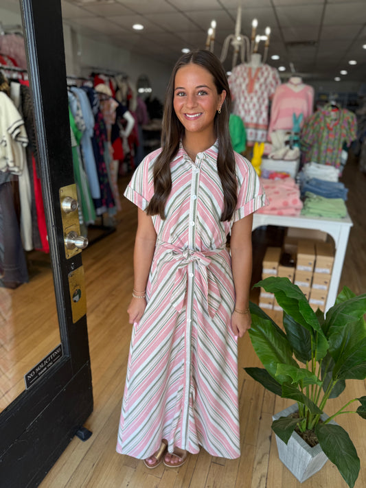 striped midi tie dress