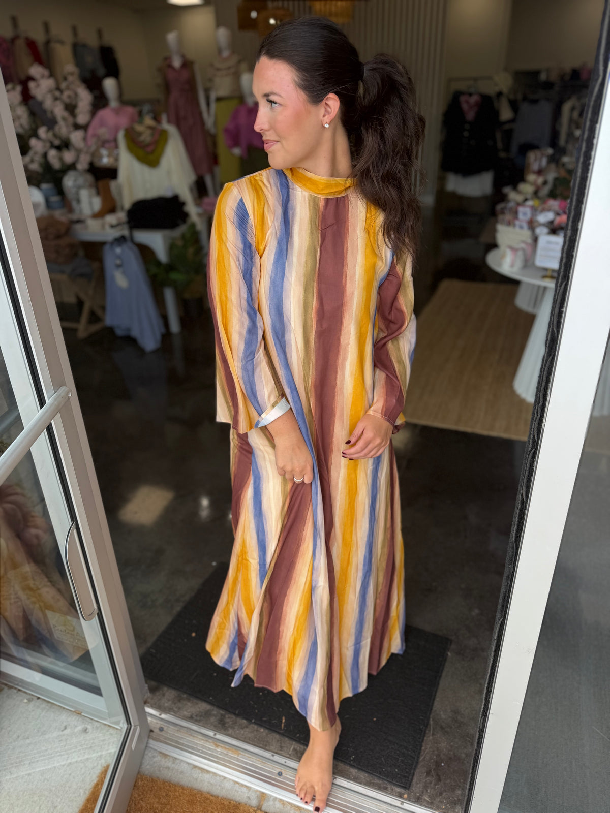 Multi yellow stripe maxi dress