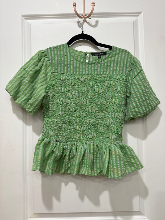Green smocked detail top
