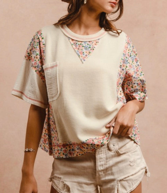 Waffle knit floral top