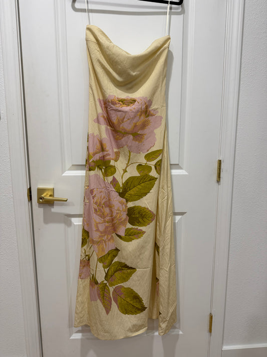 Butter yellow floral strapless maxi dress