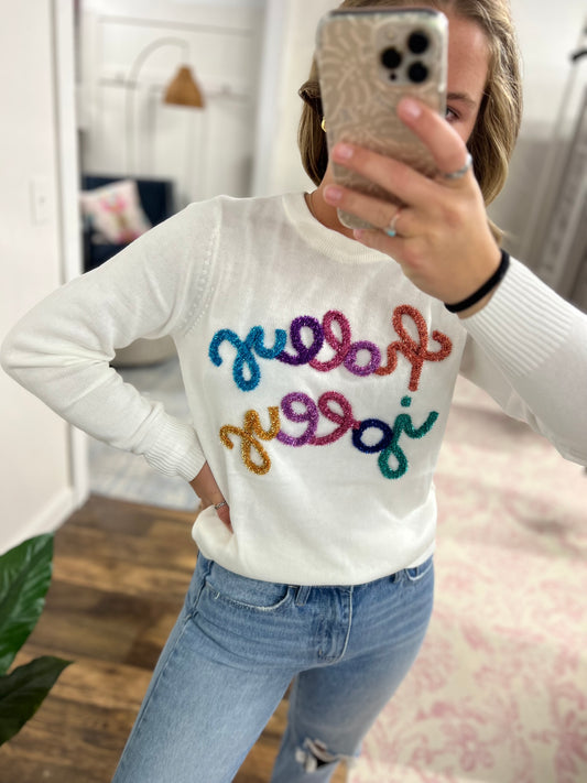 Holly Jolly glitter letter sweater