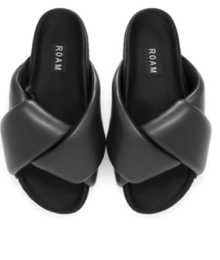 ROAM FOLDY black PUFFY SANDALS DUNE VEGAN LEATHER