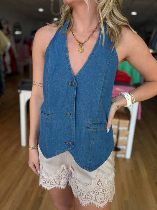 Denim Tie Top