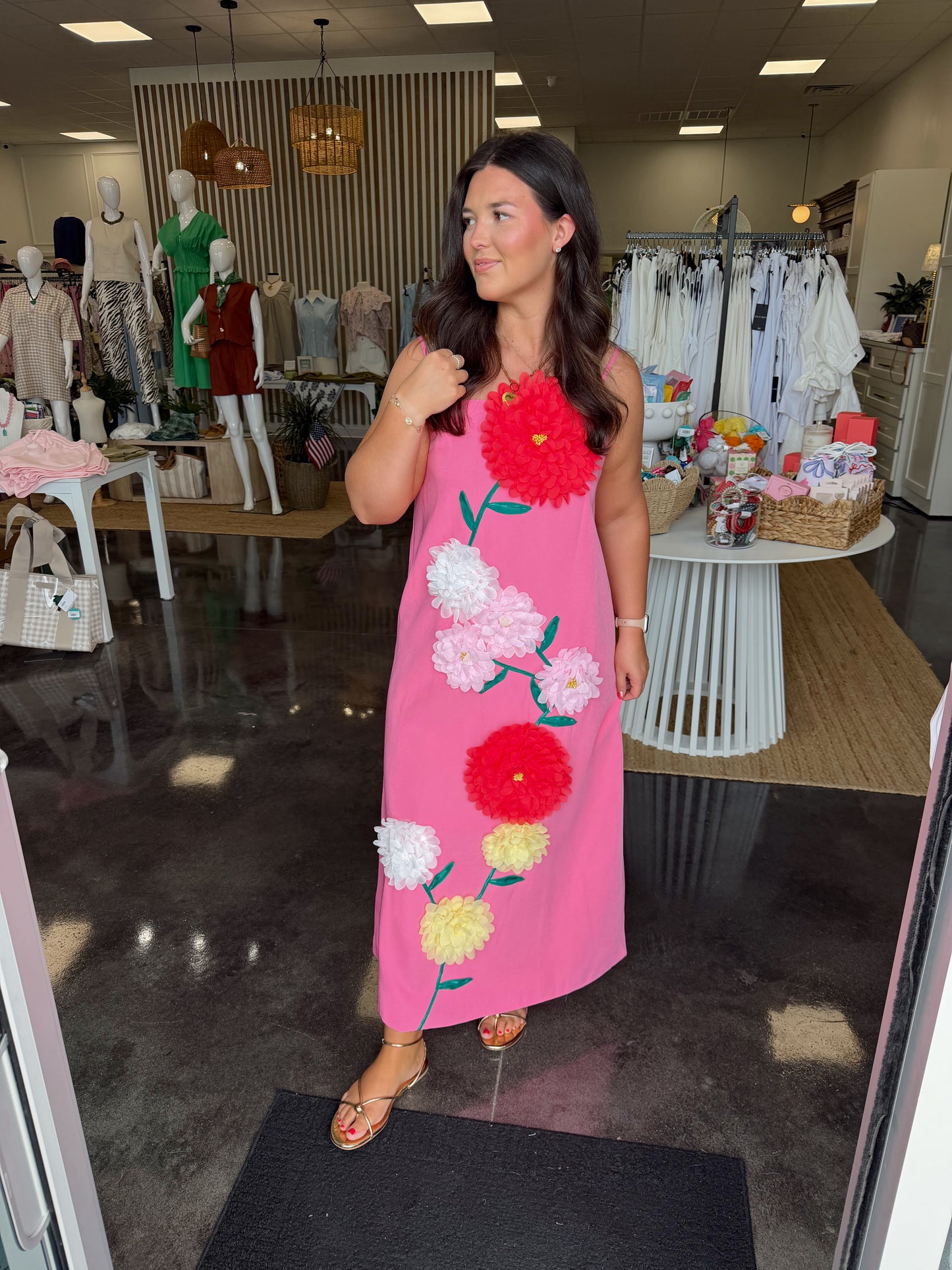 Colorful 3D Floral Swing Suspender Long Summer Dress