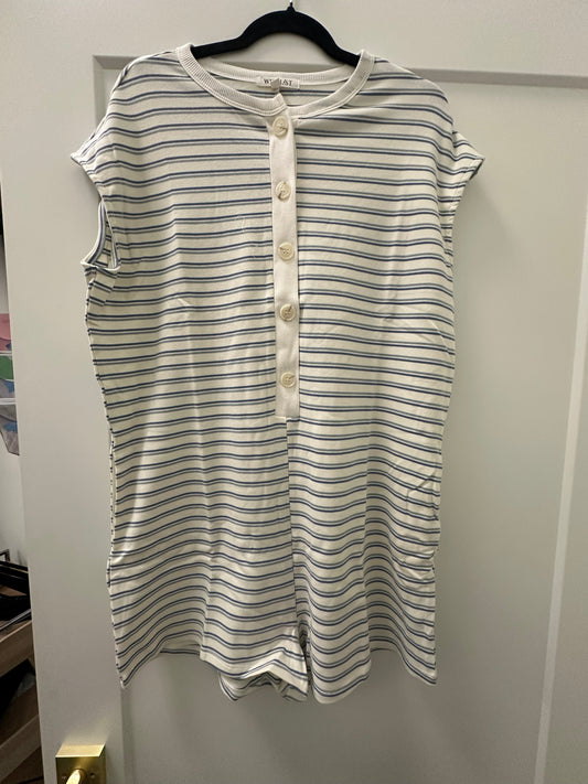 blue stripe button romper