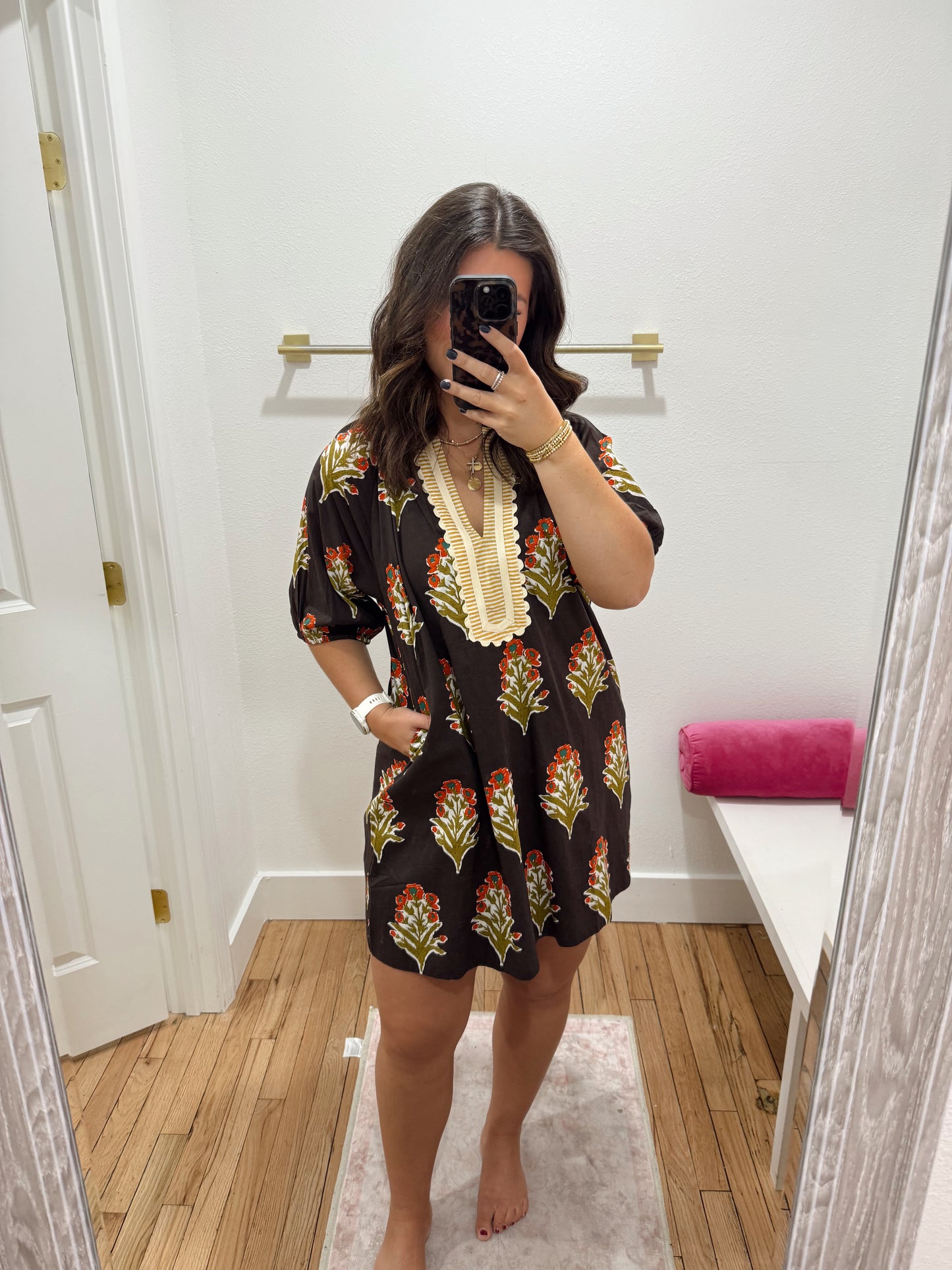 Chocolate floral print mini dress