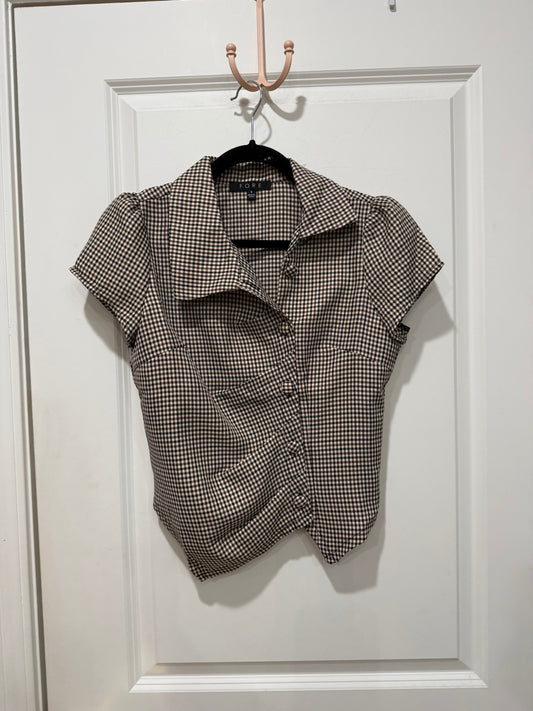 anna asymmetric plaid top