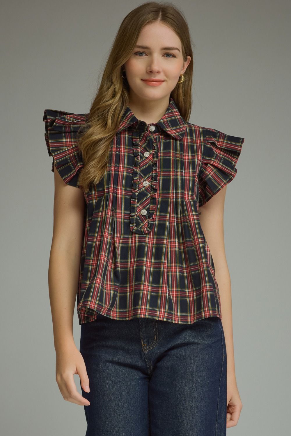 Karissa ruffle plaid top