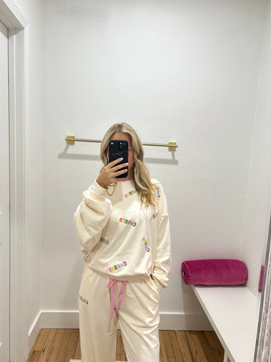 Cheers blanket stitch pant set