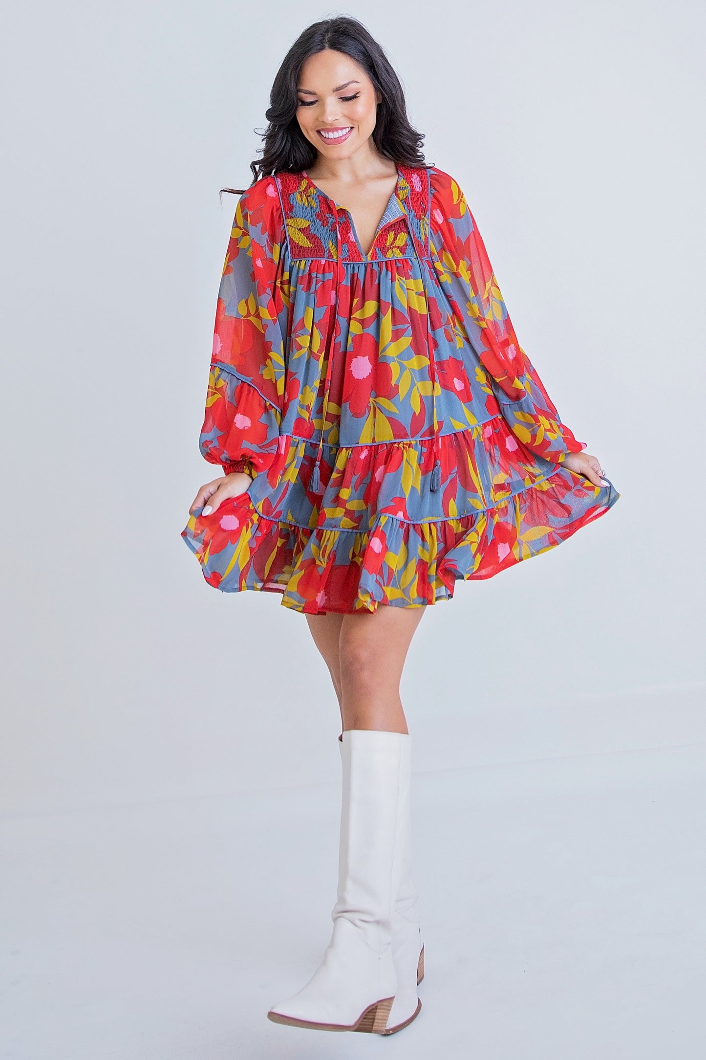 Floral Chiffon Boho Tier Dress by KARLIE