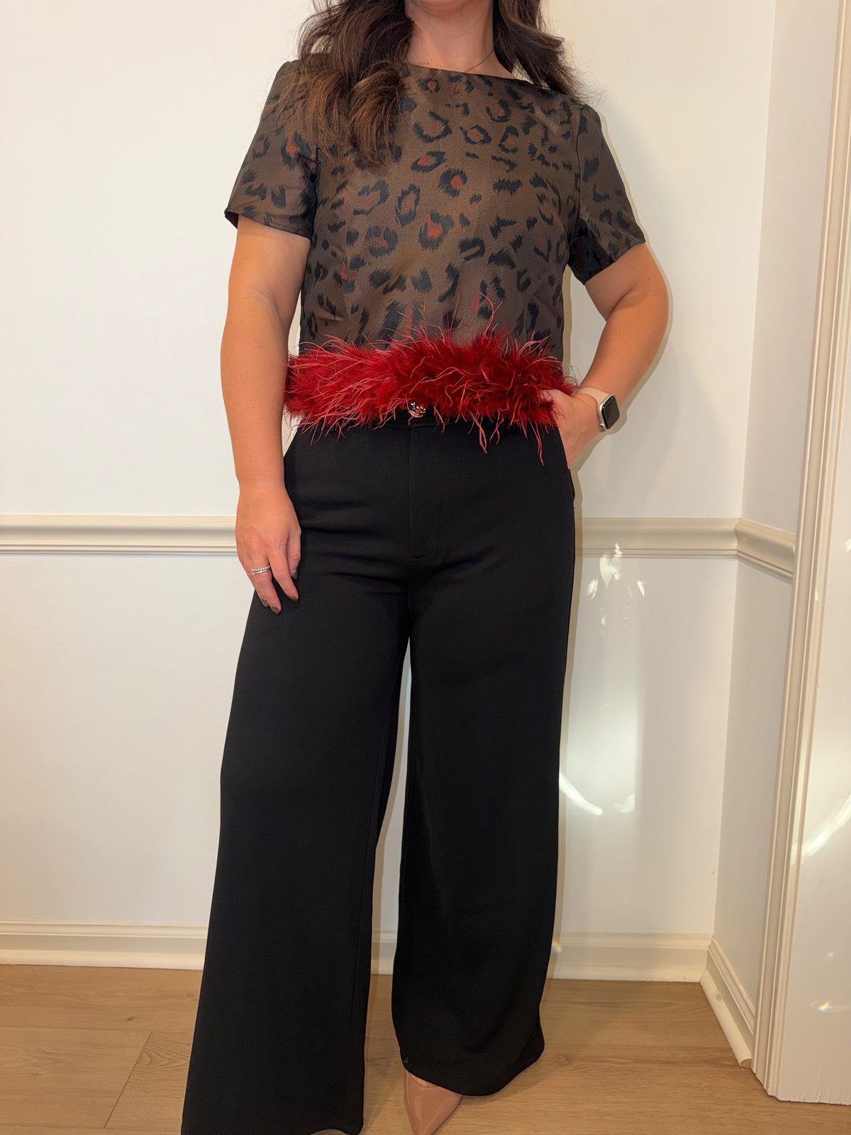 gold button detailed stretchy pants (2 colors)