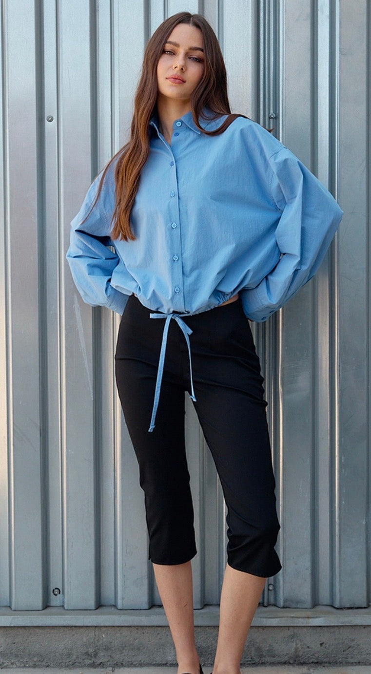 Drawstring Hem Relaxed Shirt blue
