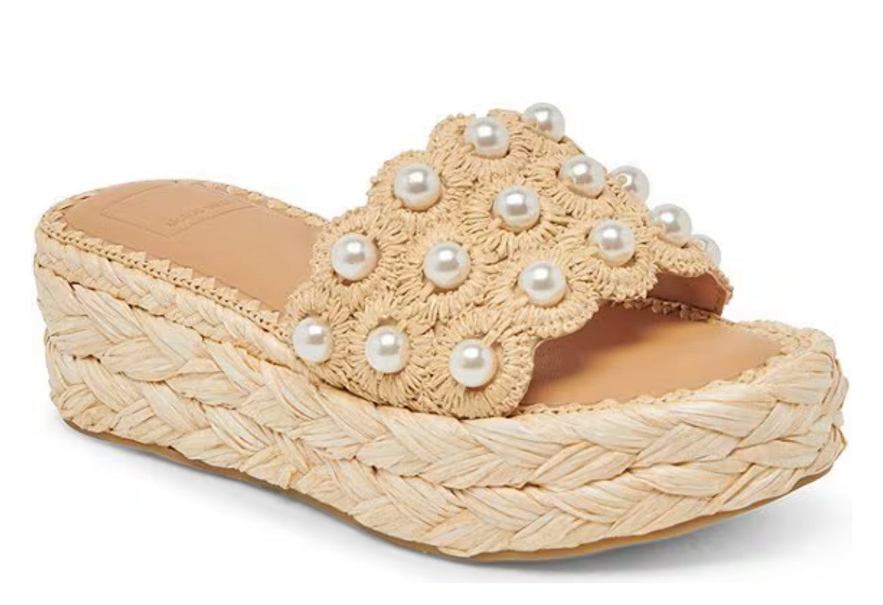 Dolce Vita Caper Pearl Raffia Platform Slide