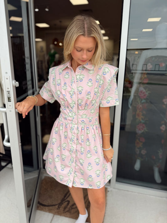 FRENCH FLORAL SHIRT DRESS W/ 
- Karlie
