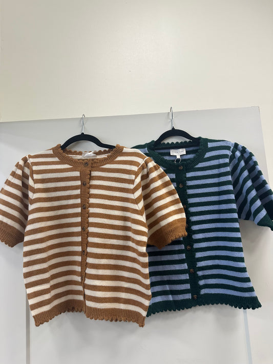 striped scalloped trim sweater top