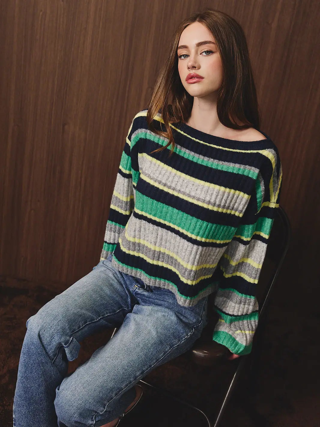 Boat Neck Boxy Wide Sleeve Sweater Top