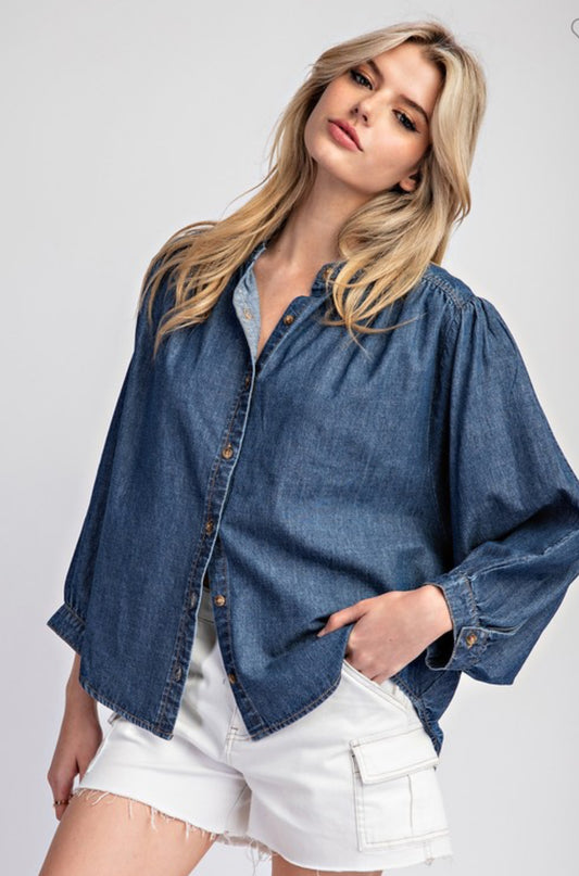 Denim Bubble Sleeve Top