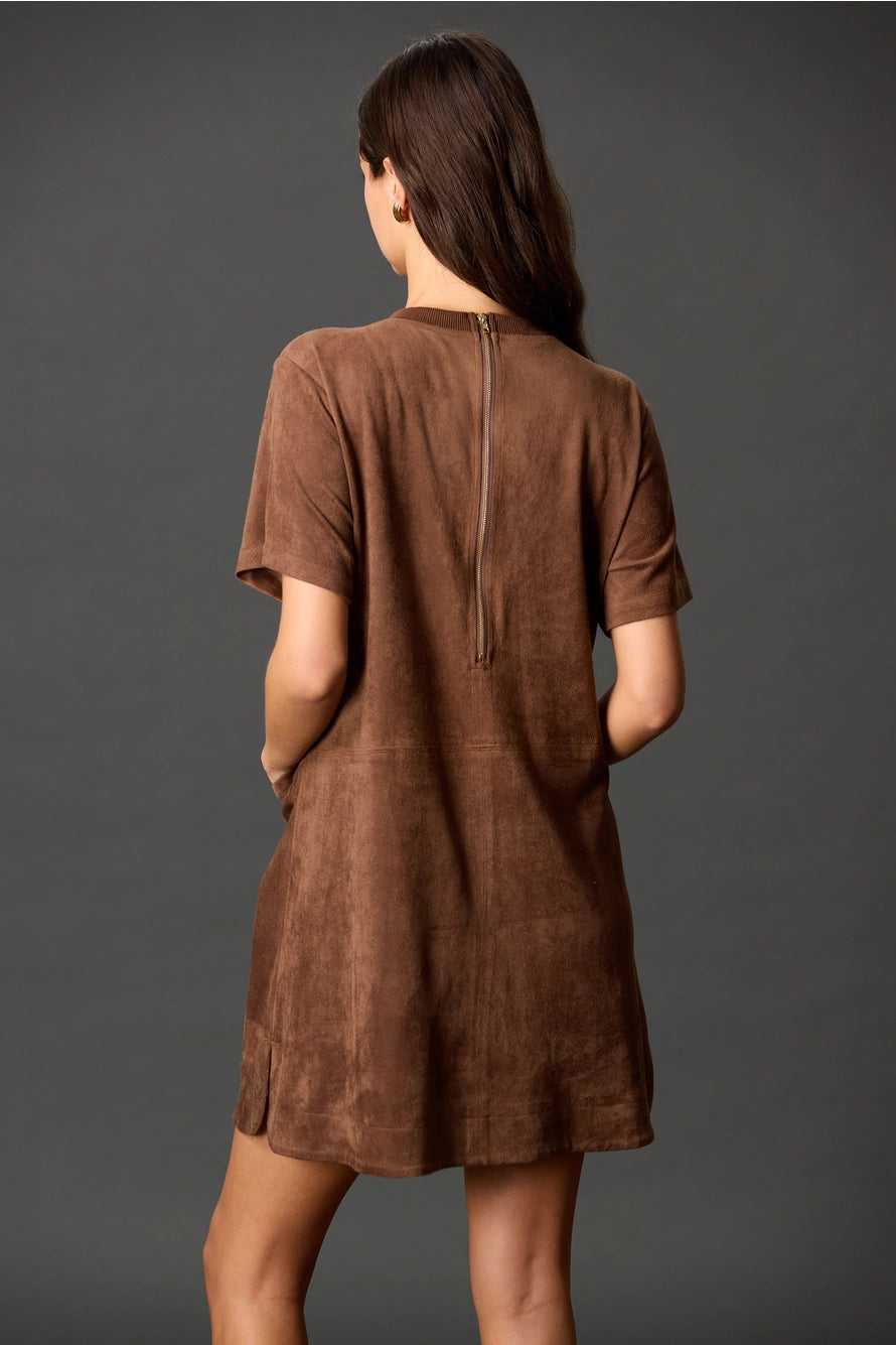 Faux Microsuede Short Sleeve Shift Dress