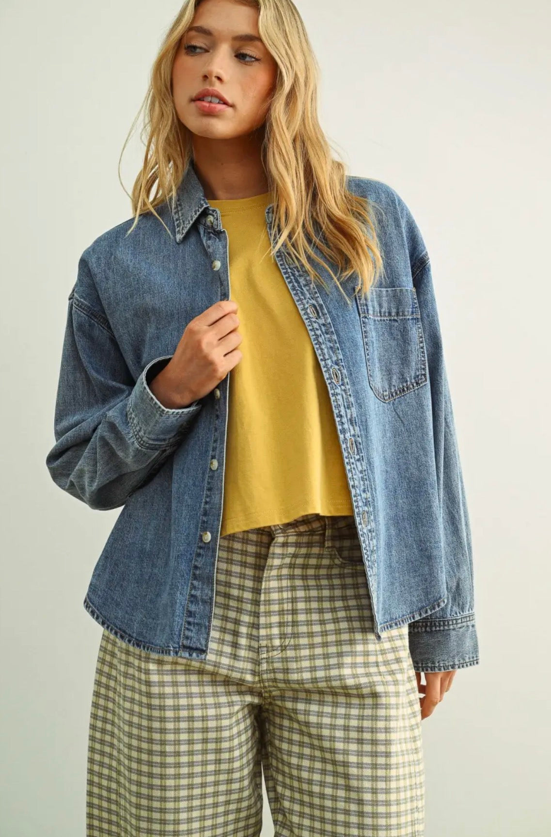 washed denim button down shirt