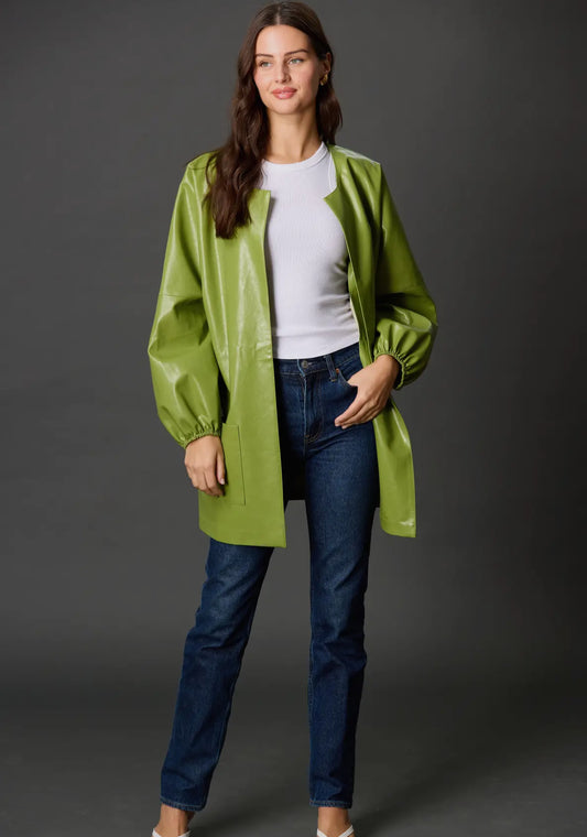 Billowy sleeve faux leather jacket