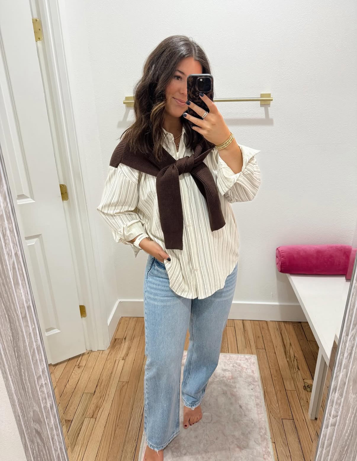 woven knit oversized stripe shirt