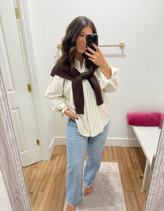 woven knit oversized stripe shirt