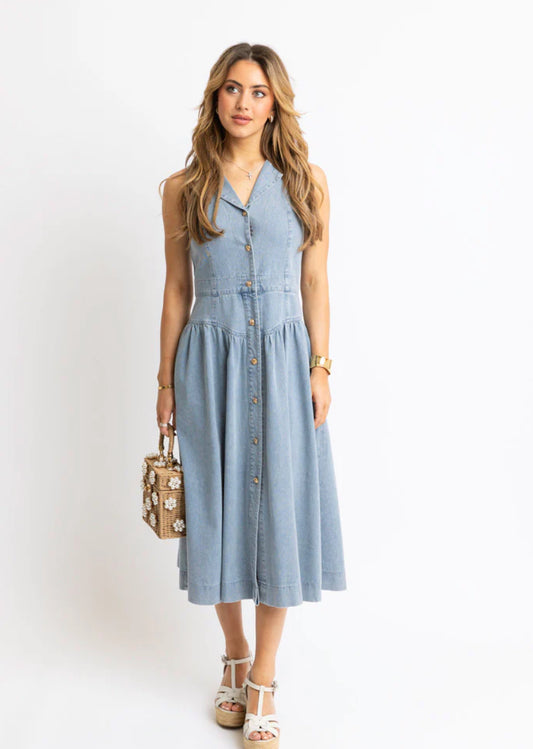 Denim 80s maxi shirt dress by KARLIE