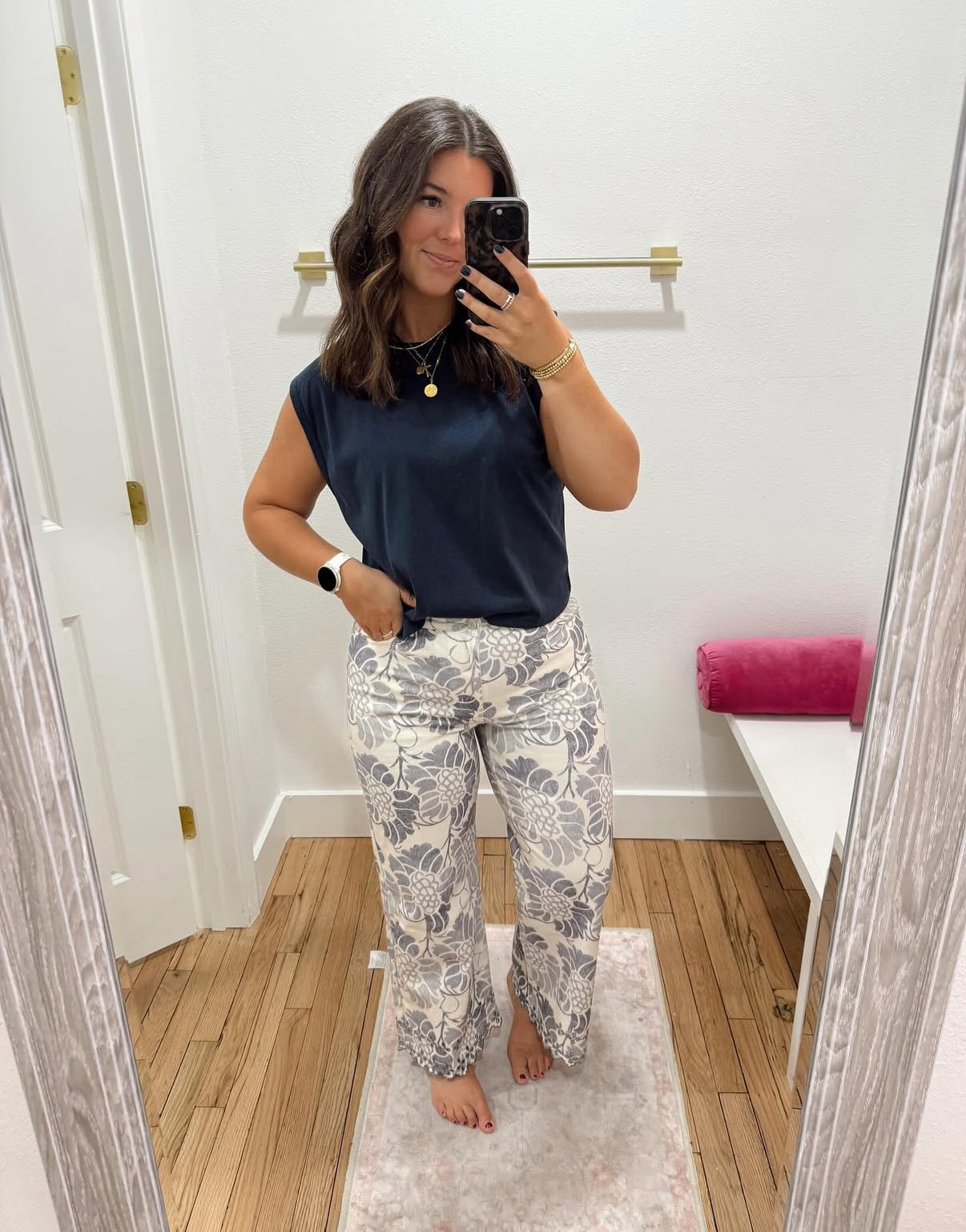 ecru blue printed pants