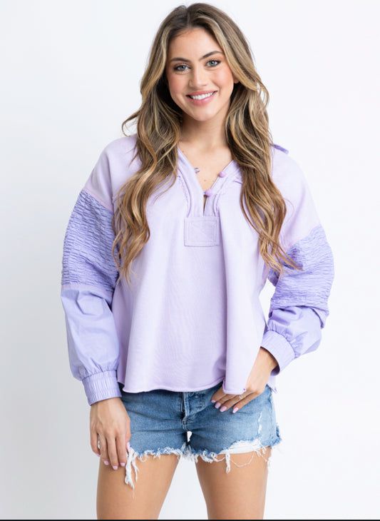solid vneck novelty sweatshirt lavender by KARLIE