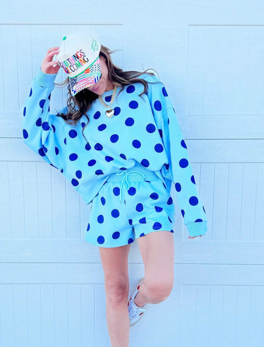 Blue polka dot sweatshirt