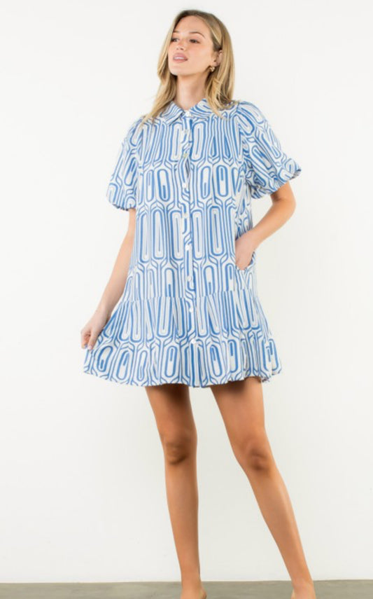 puff sleeve print button up dress BESTSELLER