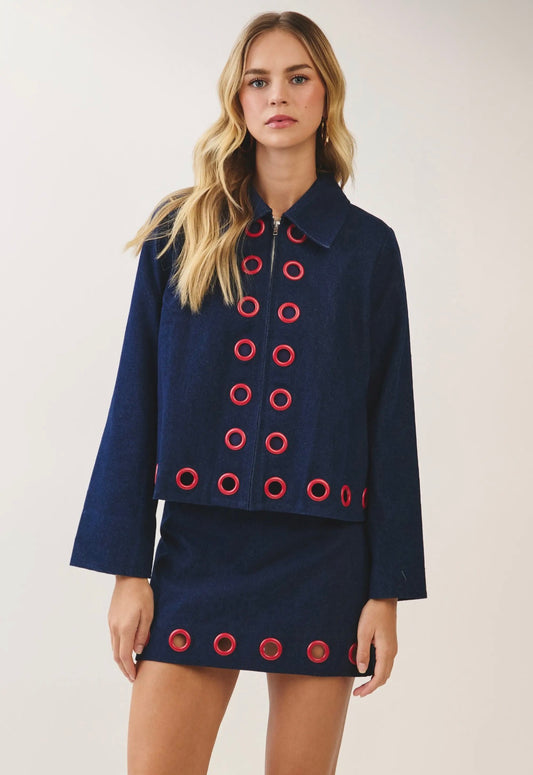 Denim red grommet jacket