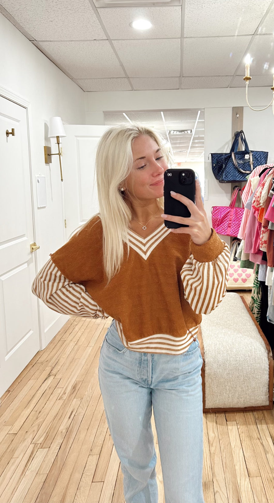 stripe camel top