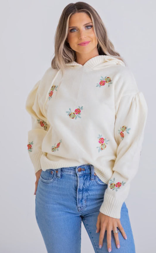 EMBROIDERED FLORAL NOVELTY SWEATER BY KARLIE